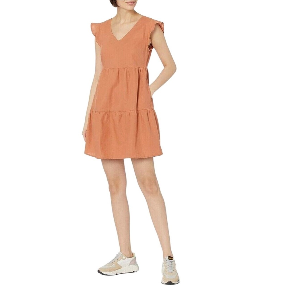 Goodthreads Women Relaxed-fit Washed Linen Blend Flutter-Sleeve Peasant Dress S